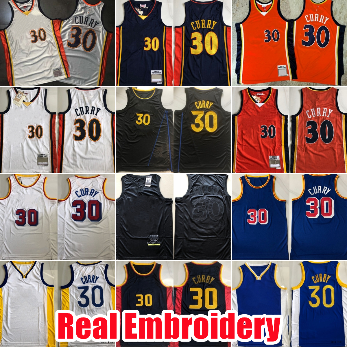 Real Stitched Basketball Jerseys 30 Stephen Curry Embroidery Authentic Stitched Jersey shorts S-XXL