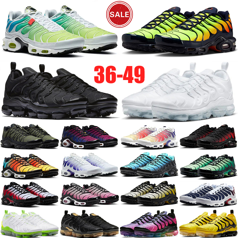 Big Size 36-49 Designer Tn Plus Running Shoes Mens Womens tnss tns Utility Triple Red Black Metallic Silver Grey Sky Blue Pink Sunset Outdoor Traine
