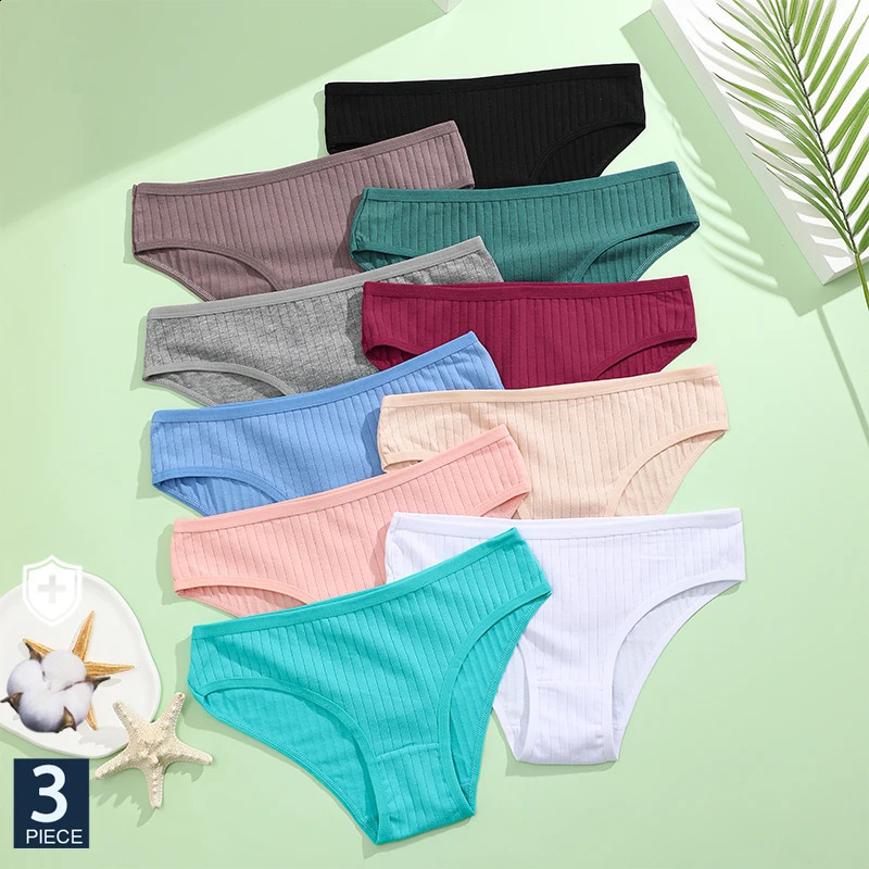 FINETOO 3PCSSet Cotton Pantie Underwear Sexy Lingerie Panty Female Briefs Underpants IntimateXS5XL Plus 260624