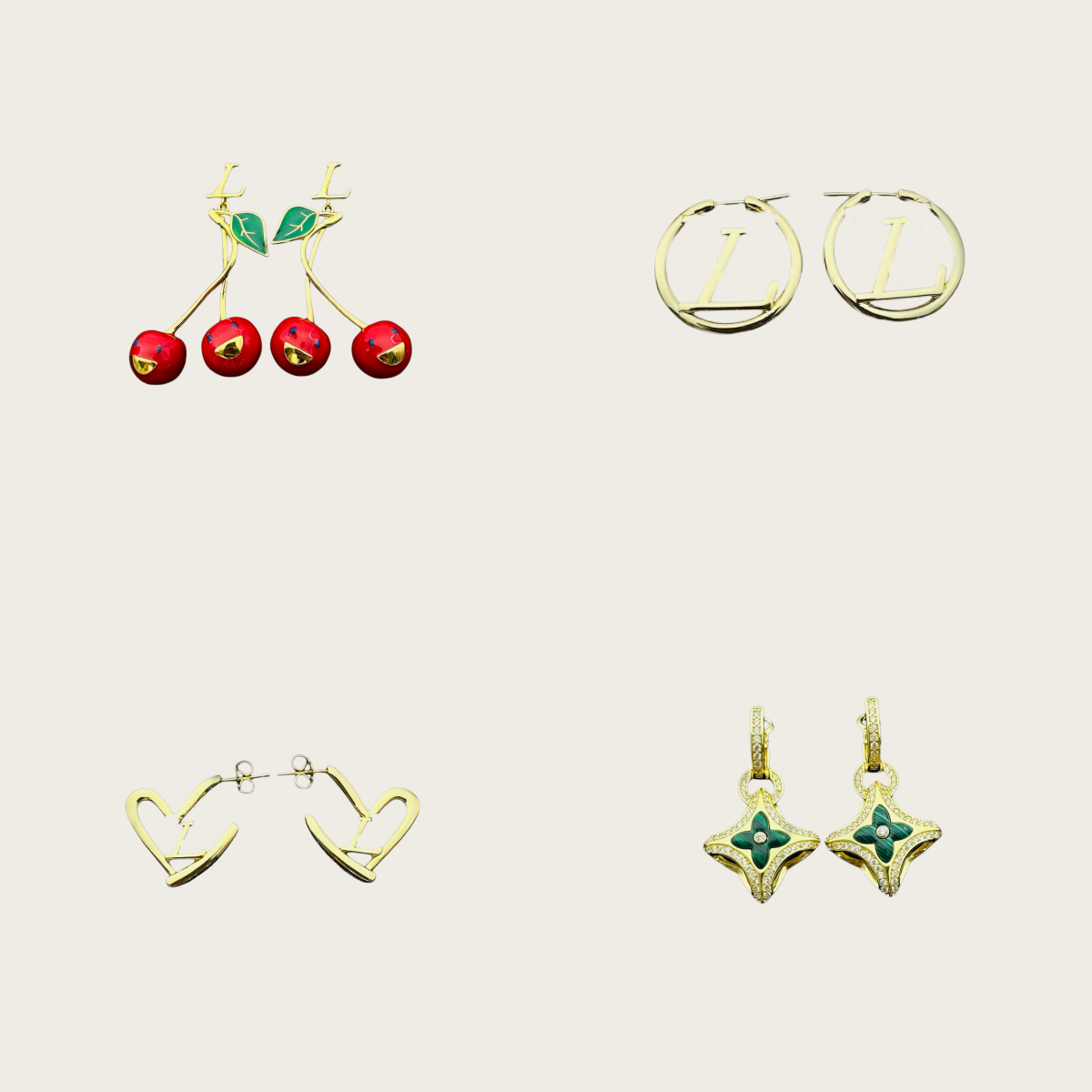 Luxury Designer Earrings L Letter Logo Design Gold Plated Brass Earring Four Leaf Clover Shaped Ear Studs Classic Jewelry Love Gifts