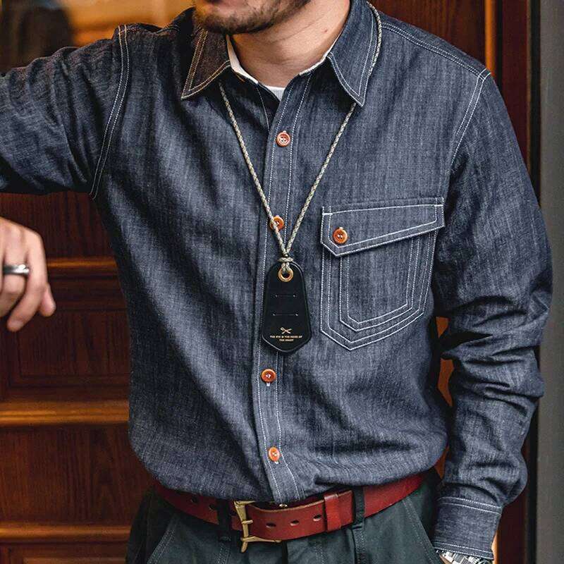 Maden Vintage Denim Jeans Shirts Long Sleeves Brand Quality Men's Cpo Shirt Casual Clothing Retro Amekaji Wear For Male Dropship W260626