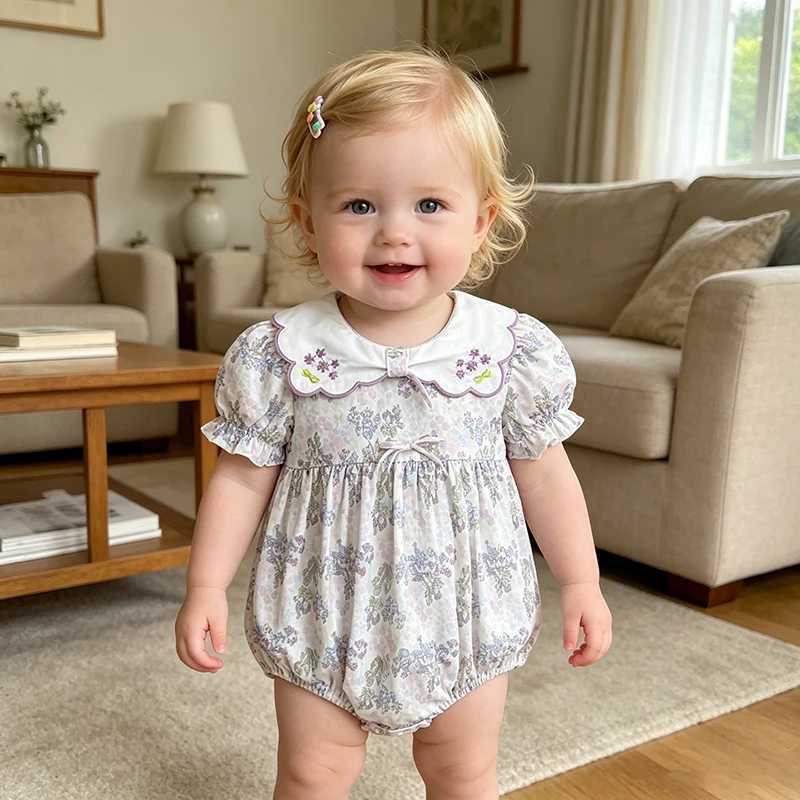 2026 Newborn Summer New 0-24M Baby Girls Romper Floral Short Sleeved Jumpsuit Sweet Romper Baby Cute Party Clothes Y260625ZNR8