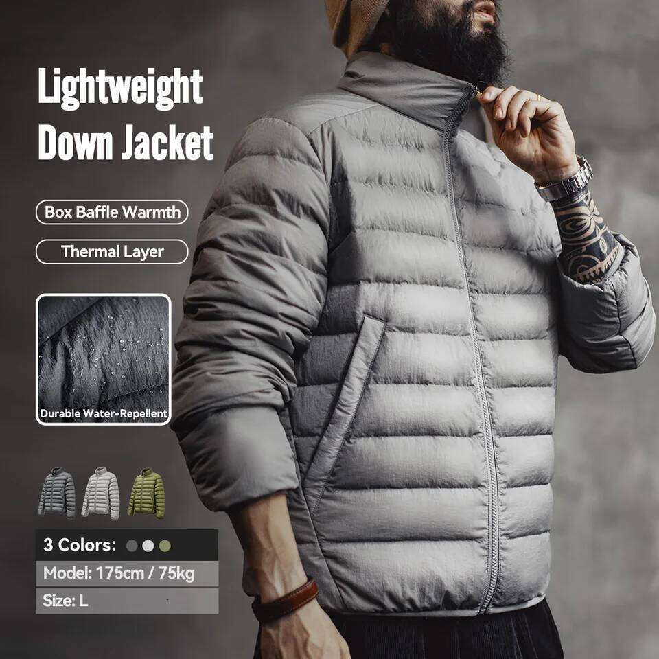 Maden Winter Men's Stand-up Collar Jacket Lightweight Hydrophobic White Duck Down Filling Coat Warm Inner Layer for Fall J260626
