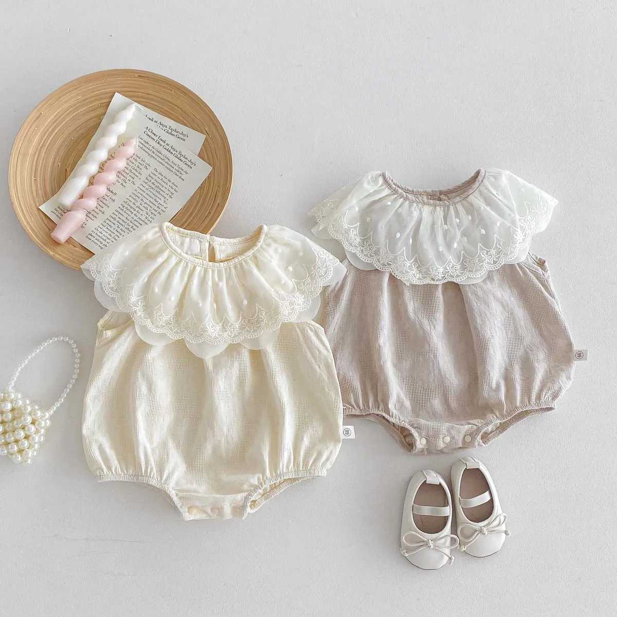 INS summer baby girl lace collar sleeveless triangle jumpsuit baby girl cute princess jumpsuit for summer toddler and baby girl Y260625X1Q9