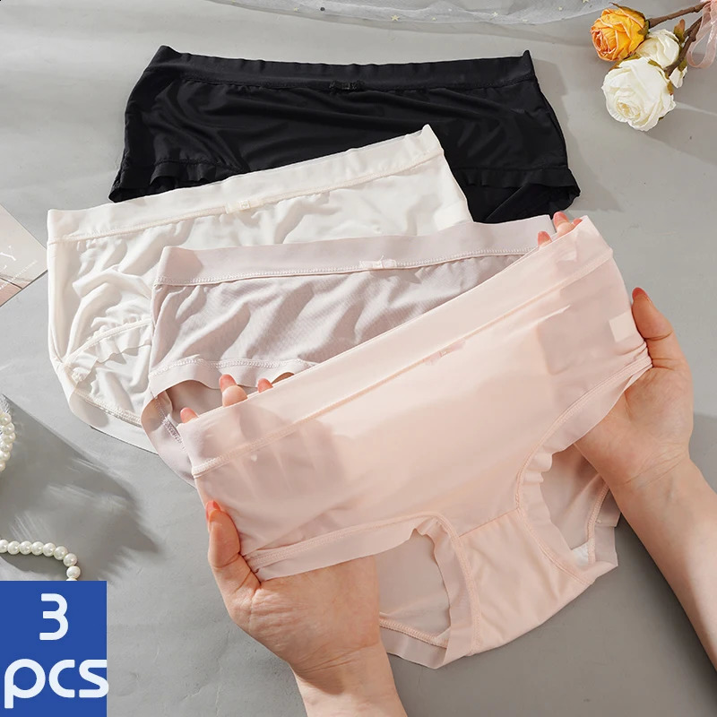 3 PcsLot Womens Mesh Perspective Panties Seamless Solid Color Hollow Out Lingerie Ultrathin Intimates Sexy Underwear Briefs 260624