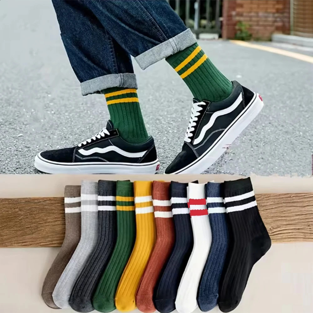 5 Pair Mens Striped Casual Breathable Socks High Quality Harajuku Retro Cotton 260622