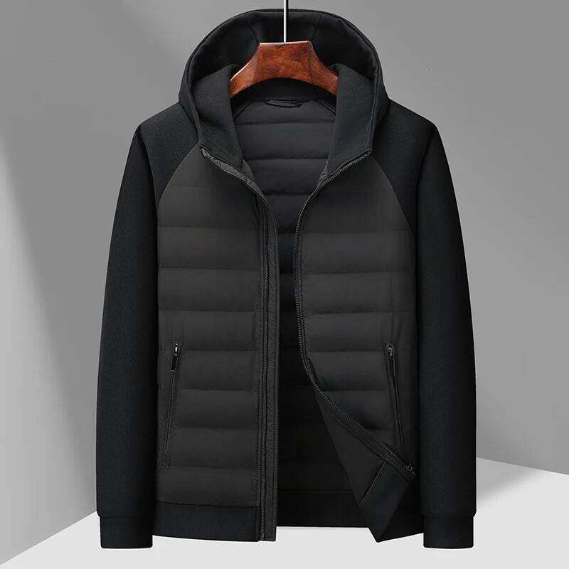 High-quality men's fashionable stylish autumn winter 90 jacket with a hooded knitted sleeve and light down J260626