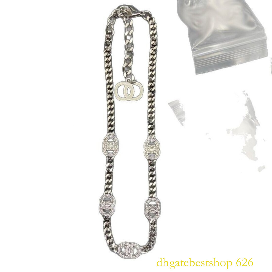 With Gift Box Designer channels necklace Double C Diamond-Studded Bow Diamond Pattern Necklace Versatile Fashionable High-End Collarbone Chain cc ne