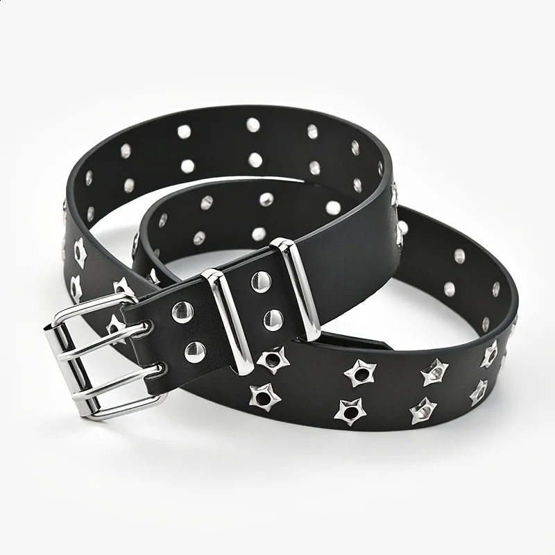 Star Eye Rivet Womens Belt Double Row Needle Buckle Fashion Mens Belt PU Leather Belt Hip Hop Punk Rock Style Jeans Belt 260626