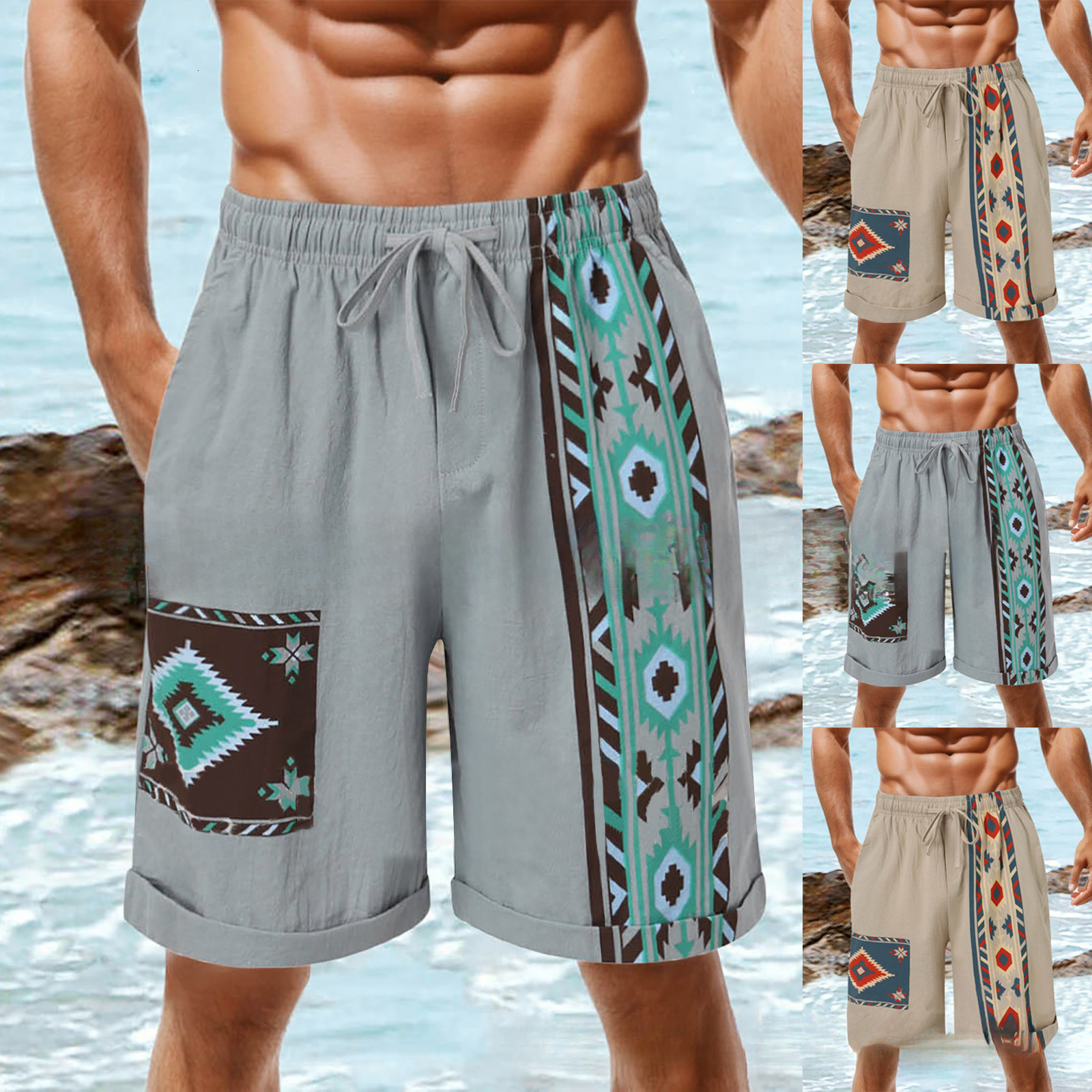 Foreign Trade Cross-Border Beach Style Men's Shorts, New Summer Lace-Up Loose Digital Print Casual Shorts