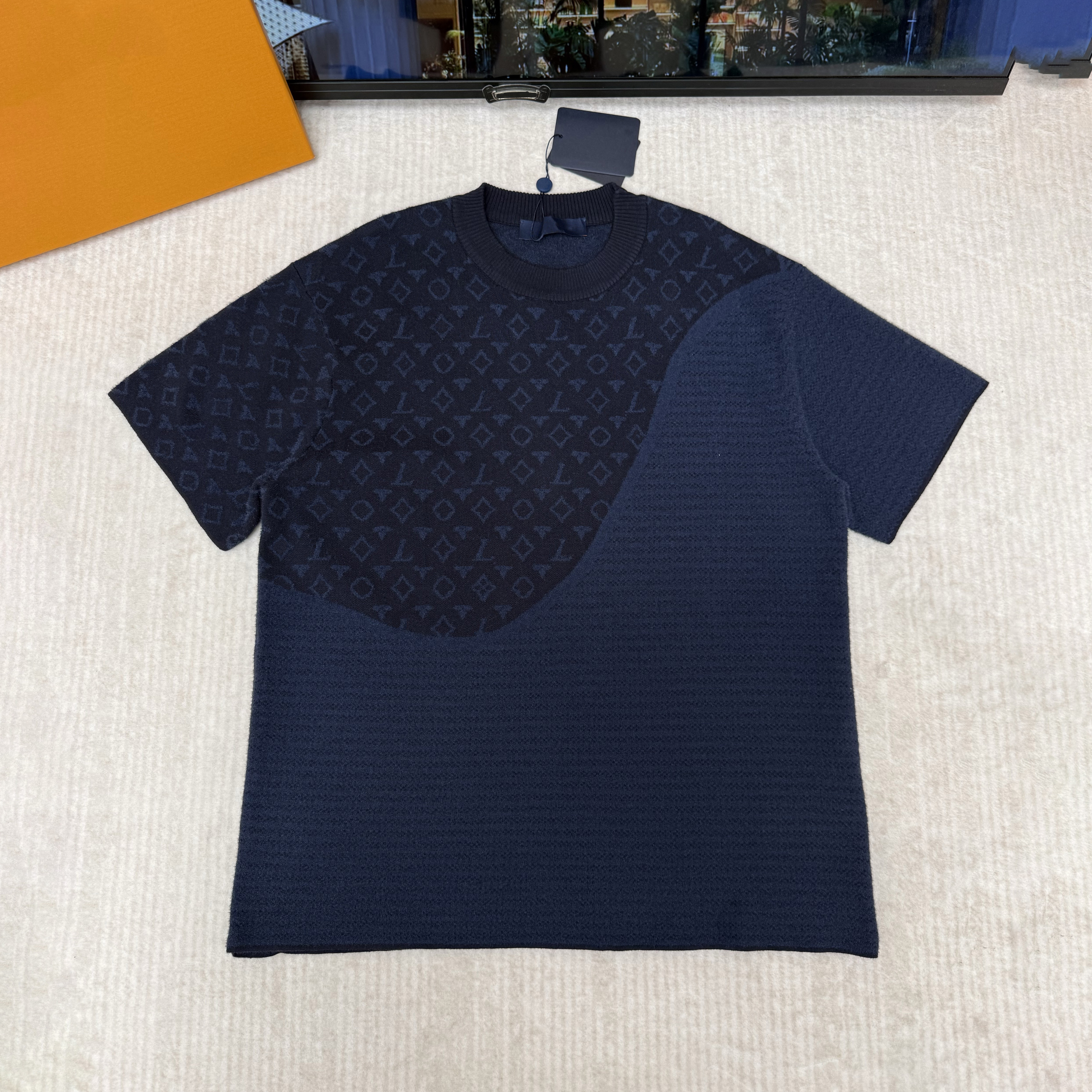 Designer luxury brand high-quality men's shirt, men's T-shirt with jacquard floral and letter splice, striped knit short-sleeve streetwear