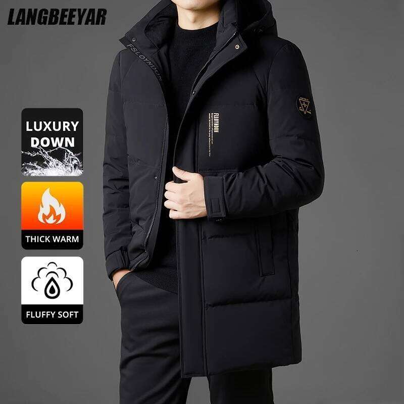 High End Long White Duck Casual Hooded Fashion Men Down Jacket Longline Winter Warm Designer Parkas Puffer Feather Coats W260626