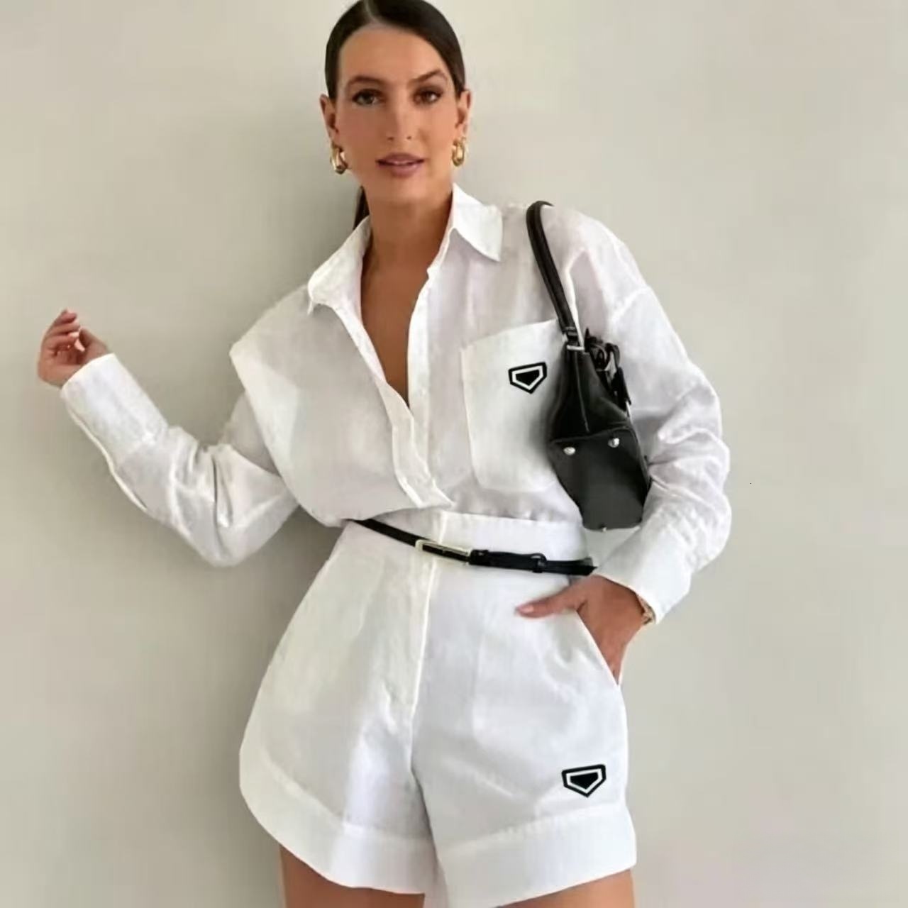 2026 new Womens Blouses Shirts White Shorts Sets 2 Piece Sets Women Loose Shirt And Shorts Suits Summer Female Outfits