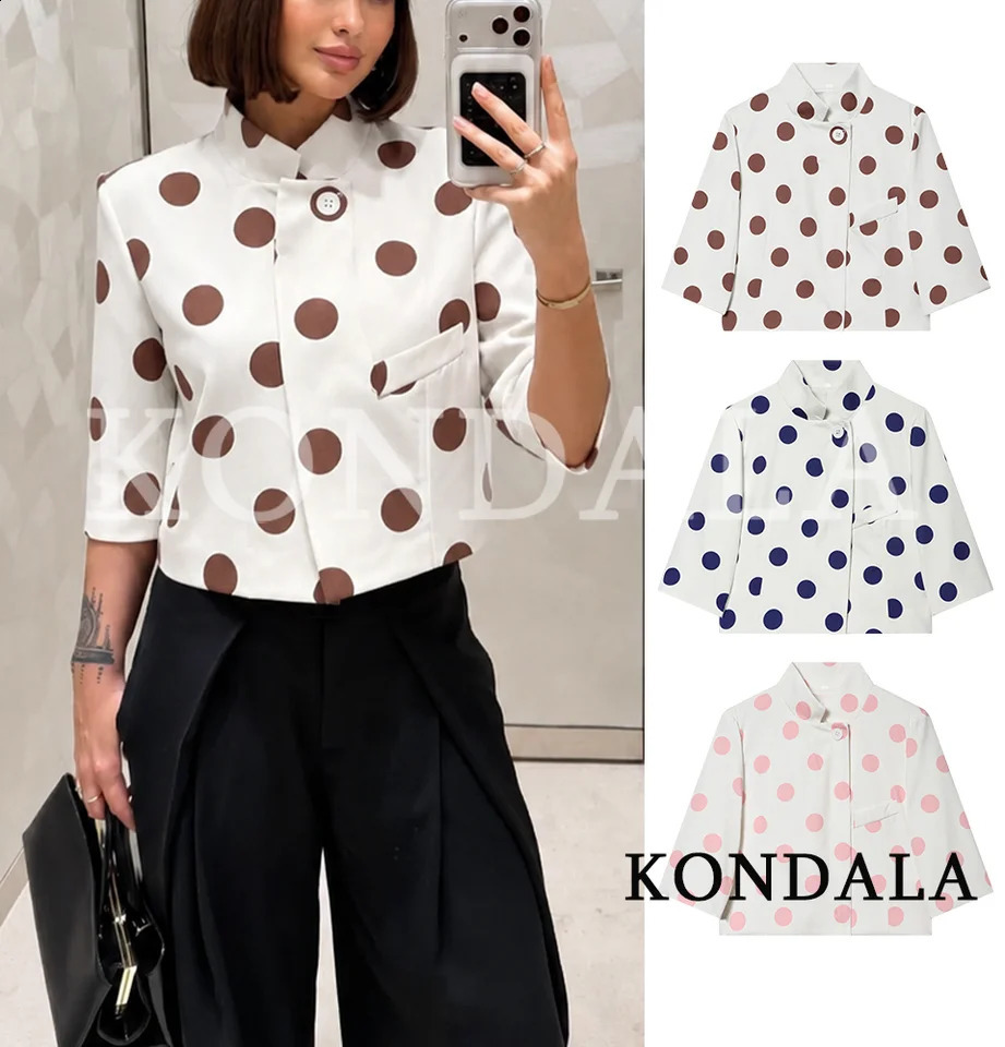 Women Stylish Chic Polka Dot Short Sleeve Blazer KONDALA 2026 Summer Trendy High Street Leisure Elegant Slim 260626