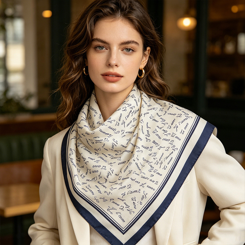 Double Sided Love Letter Print Square Scarf Polka Dot Reverse Bandana Head Neck Scarf