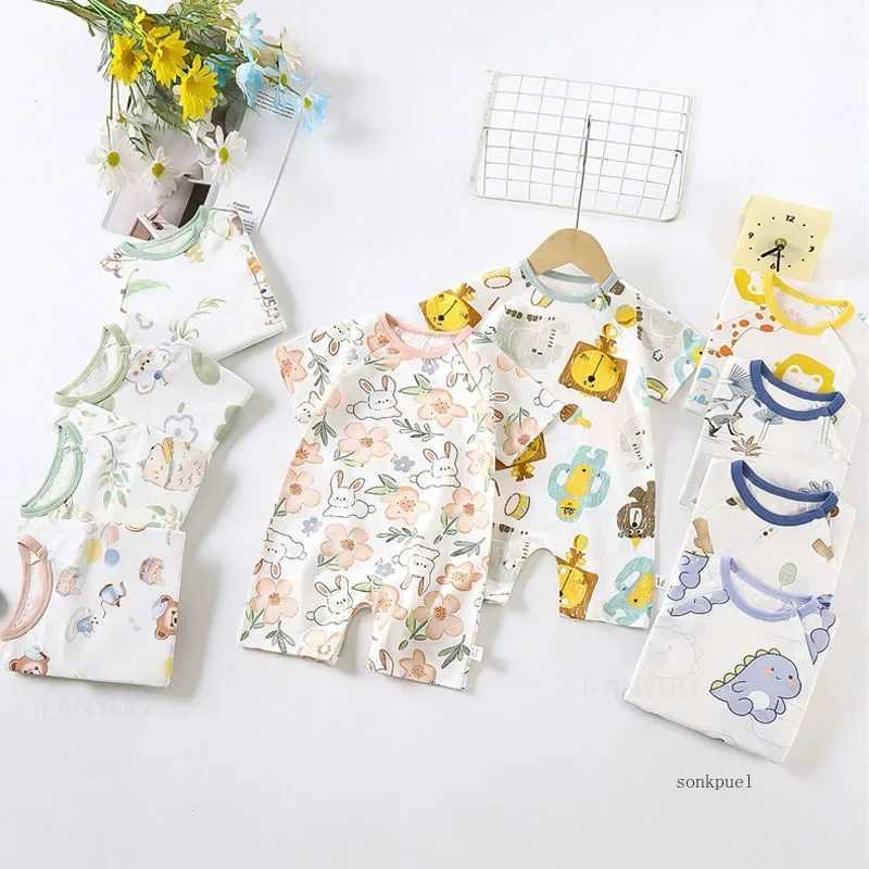Cute Baby Cartoon Jumpsuit Summer Short Sleeved Thin Cotton Newborn Infant Clothing Bodysuit Boys Girls Crawling Clothes Rompers Y260625CSC7