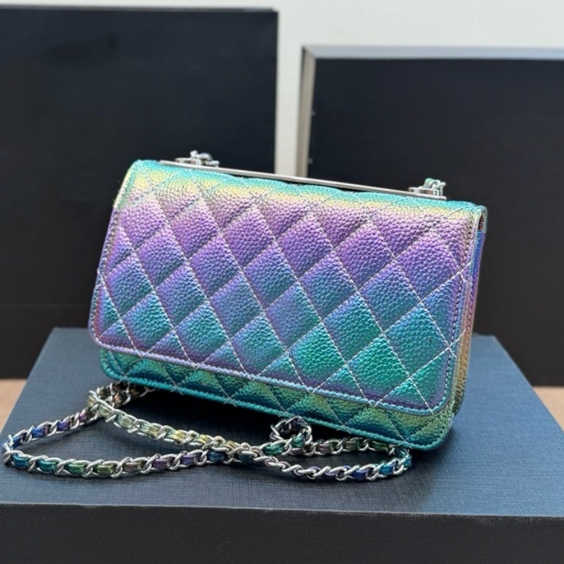 Colorful Envelope Bag Designer Womens Shoulder Bags Caviar Genuine Leather Checkered Pattern Silver Hardware Metal Cross body Bag Luxury Wallte Cosm