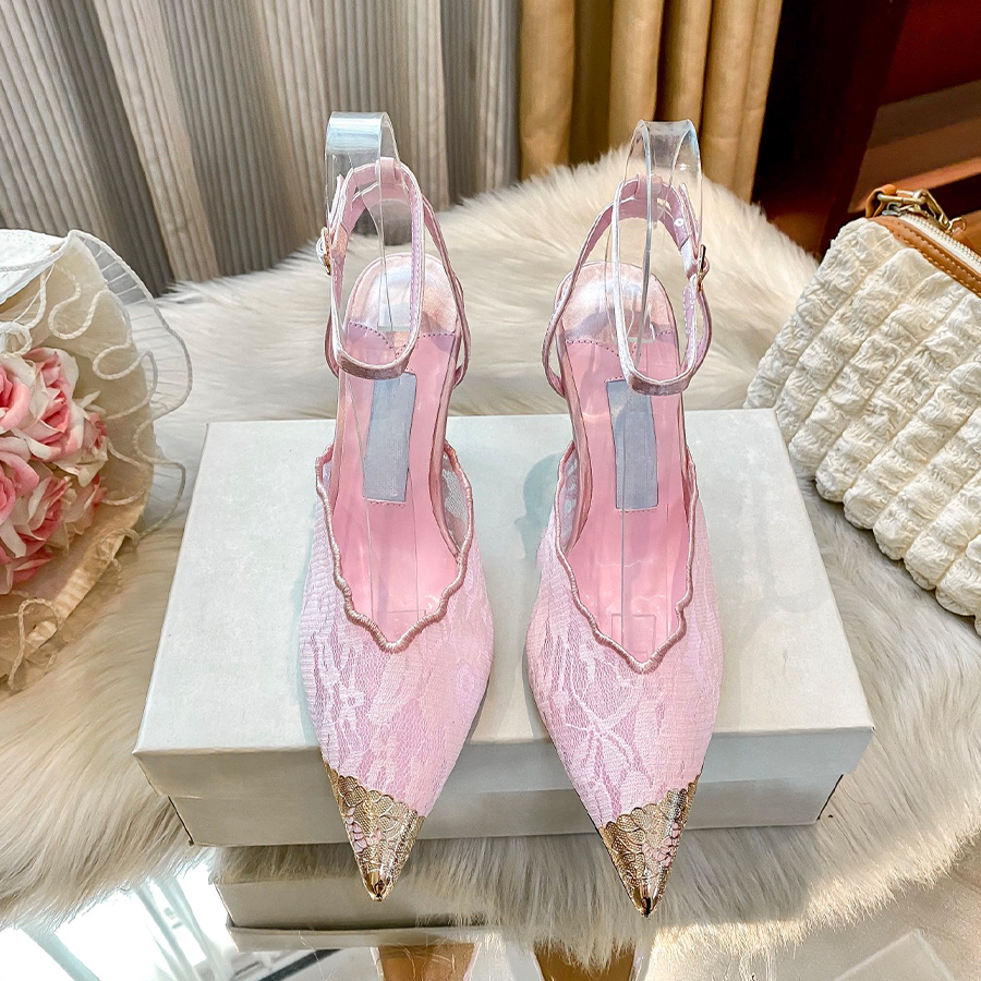 Designer femmes sandales Slingbacks talons hauts chaussures formelles concepteur dentelle garniture sandales à talons hauts mode orteil bride à l