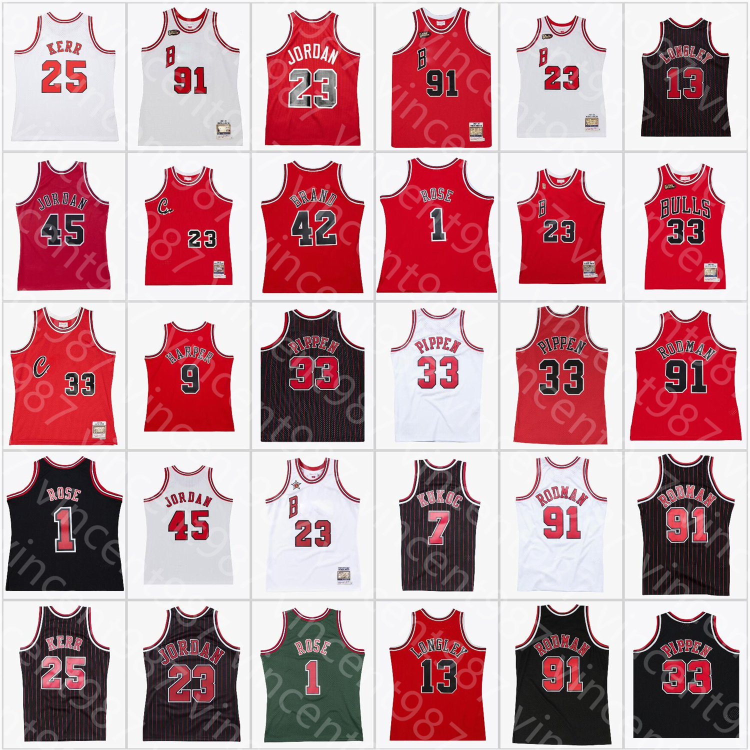 Stitched Retro Vintage Basketball Jersey Ron Harper Derrick Rose Elton Brand Luc Longley Toni Kukoc Steve Kerr Scottie Pippen Dennis Rodman Jersey