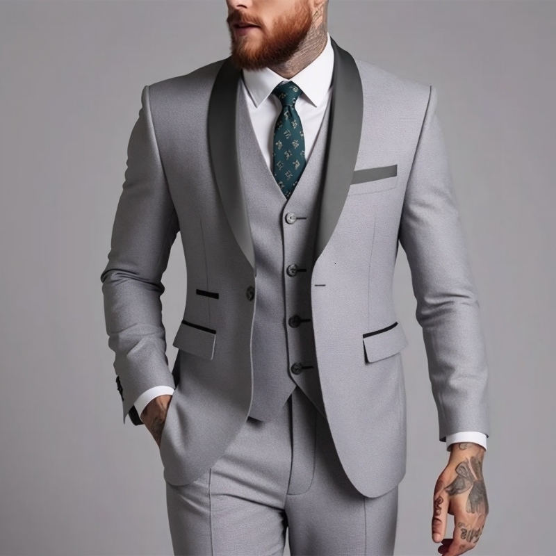 US Size Men Lapel Black Collar 3 Pcs Suit Set Coat Vest Trousers Business Groom Wedding Dress Fprmal Blazer Pants Waistcoat y260618