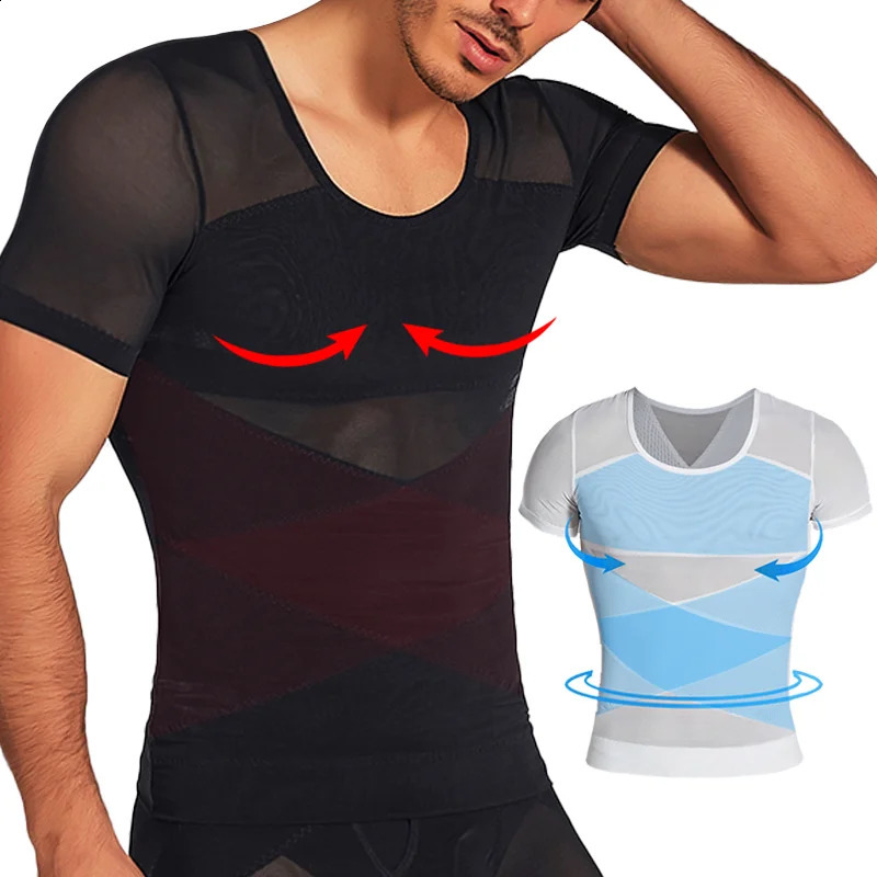 Mens Mesh Shirts Body Shaper Short Sleeve Compression Belly Slimming Undershirt Shapewear Workout Abs Abdomen Tummy Control Tops 260625
