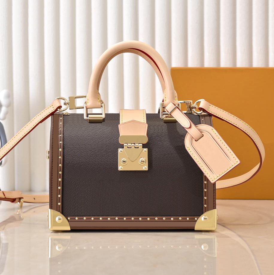 Top Quality Genuine Leather Shoulder Bag Wallets Luxury Famous Designers Trunk Box Shoder Bags Soft Magnetic Buckle Closure Old Flowers Letters Satc