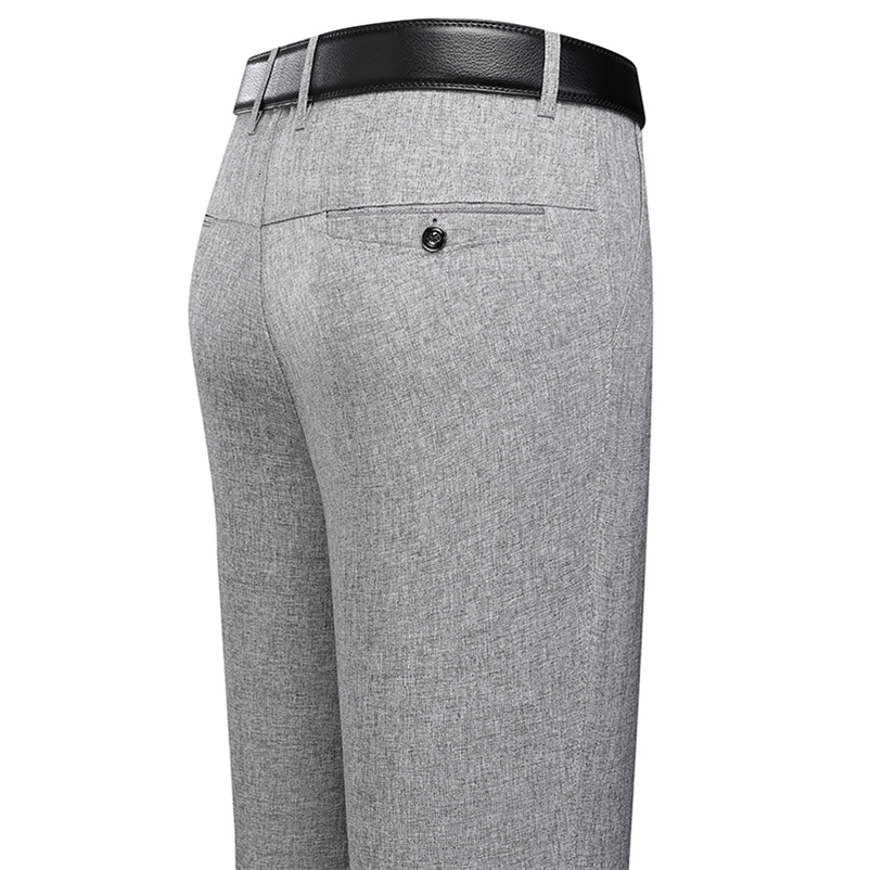 Mens Trousers Business Casual Pants Summer Autumn Dress Straight Pants Elastic Black Grey Loose Formal Pants 260625