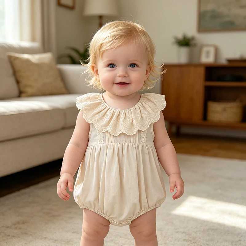 2026 Baby Summer New 0-24M Sleeveless Lace Collar Jumpsuit Infant Cotton Princess Clothing Baby Girls Rompers Y260625WN06