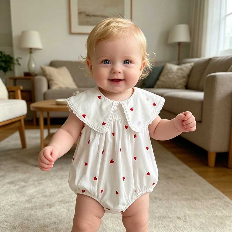 2026 New Summer Newborn Baby Girl Jumpsuit 0-24M Baby Girl Clothing Sleeveless Cotton Heart Print Princess White Rompers Y260625KFNL