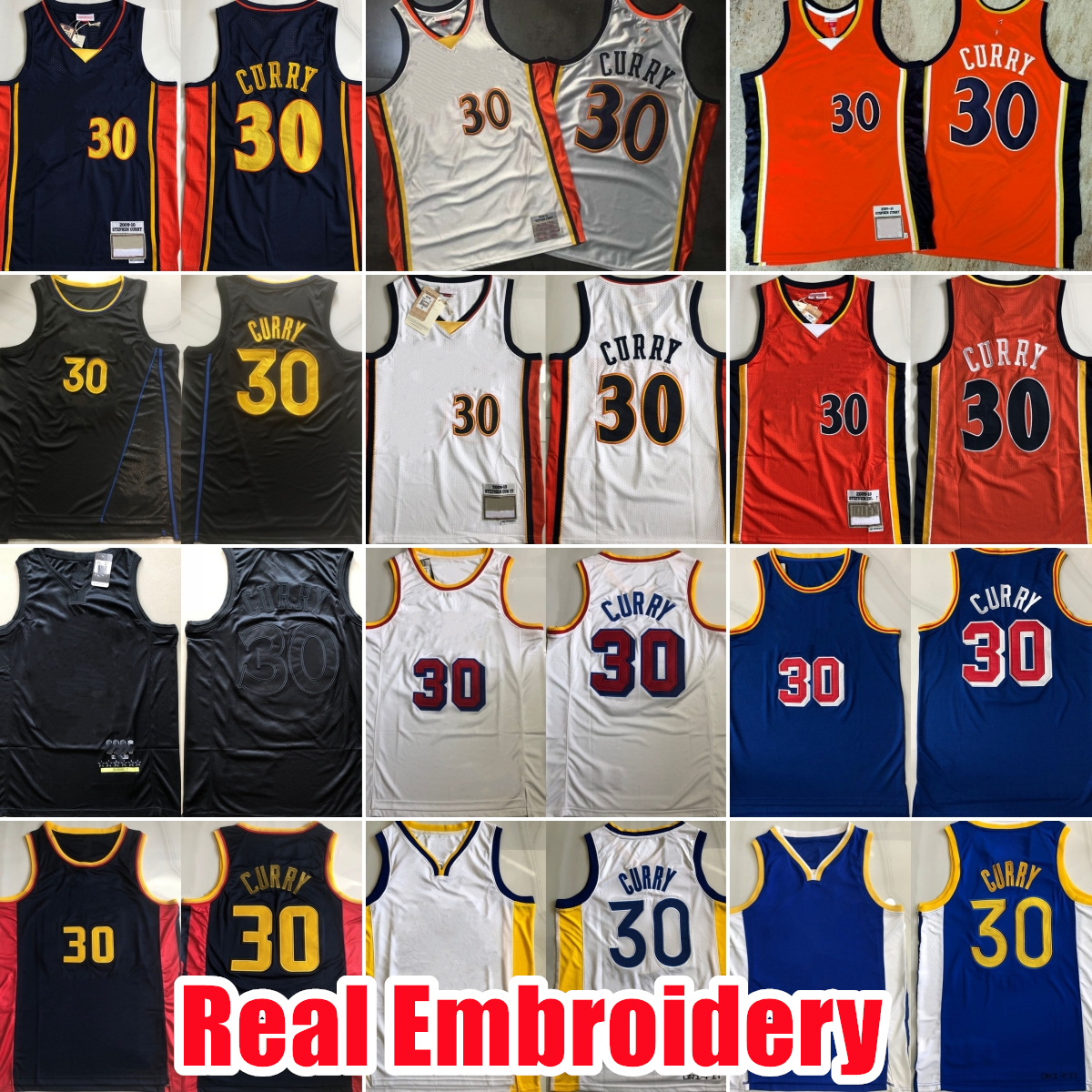 Real Stitched Basketball Jerseys 30 Stephen Curry Embroidery Authentic Stitched Jersey shorts Mens S-XXL