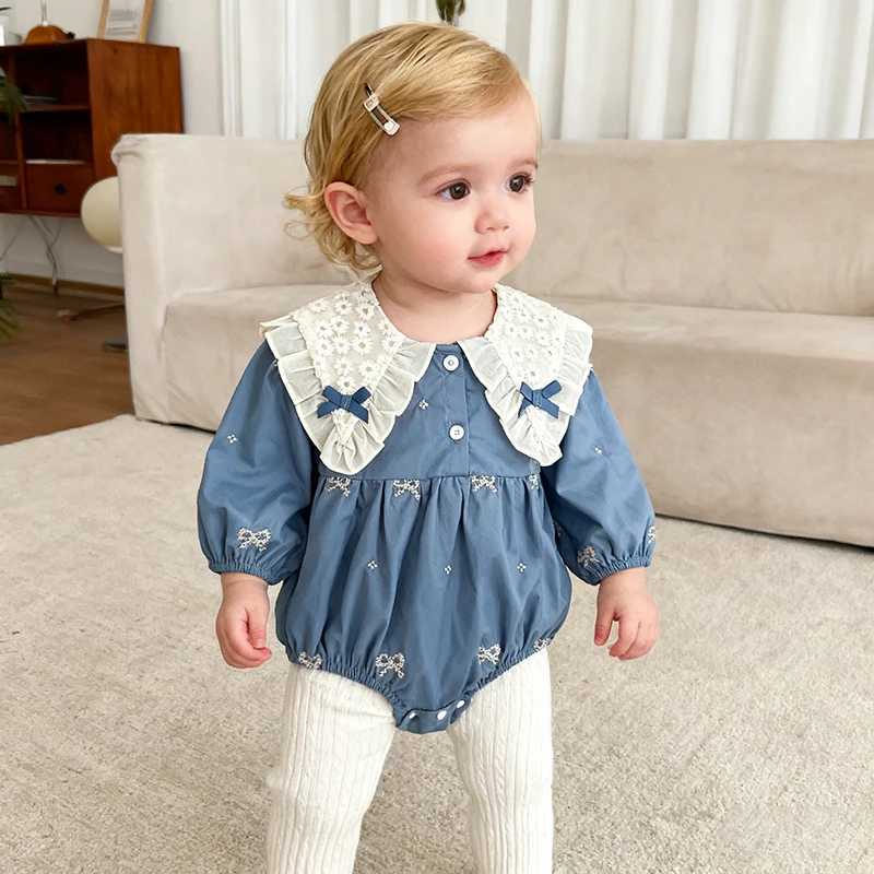 2026 New Spring Baby Girl Romper Long Sleeved 0-24M Lapel Embroidery Baby Party Romper Kid Princess Children Bow Clothes Y2606259WS2