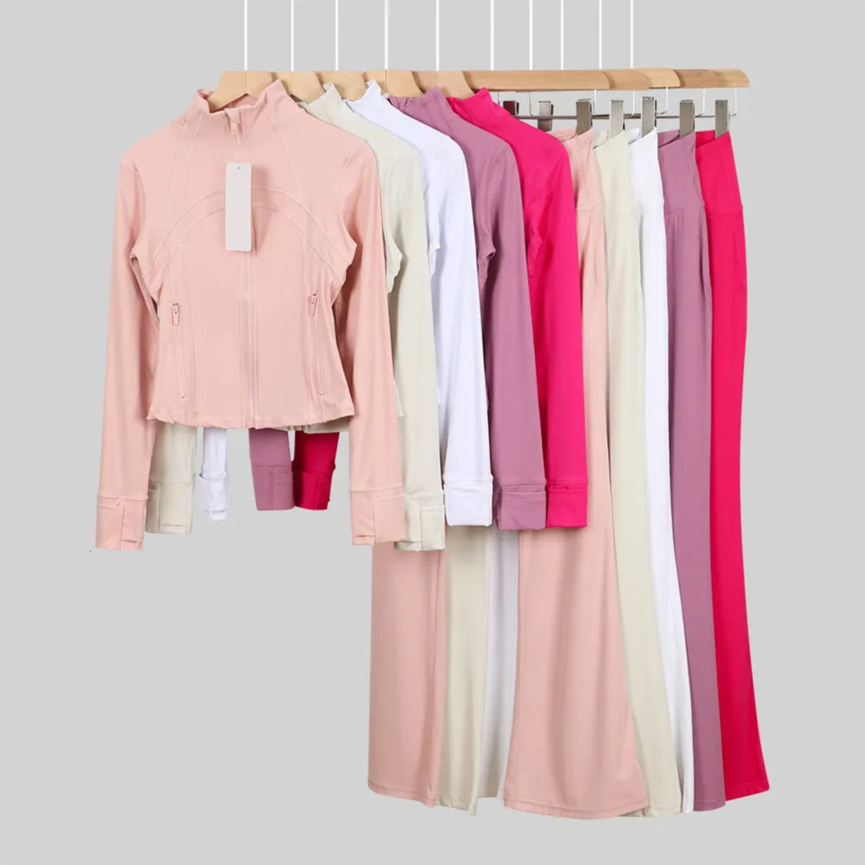 2026 outdoor Gym Clothe Set Women Sport Jacket Top Long Sleeve Outdoor Coat High Waisted Yoga Flared Pants Leggings Tights Running Fitness Workout C