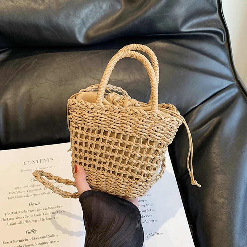 Casual Rattan Women Handbags Wicker Woven Hollow Shoulder Bags Summer Beach Basket Straw Bag Bali Big Purses Large Capacity Tote 260625