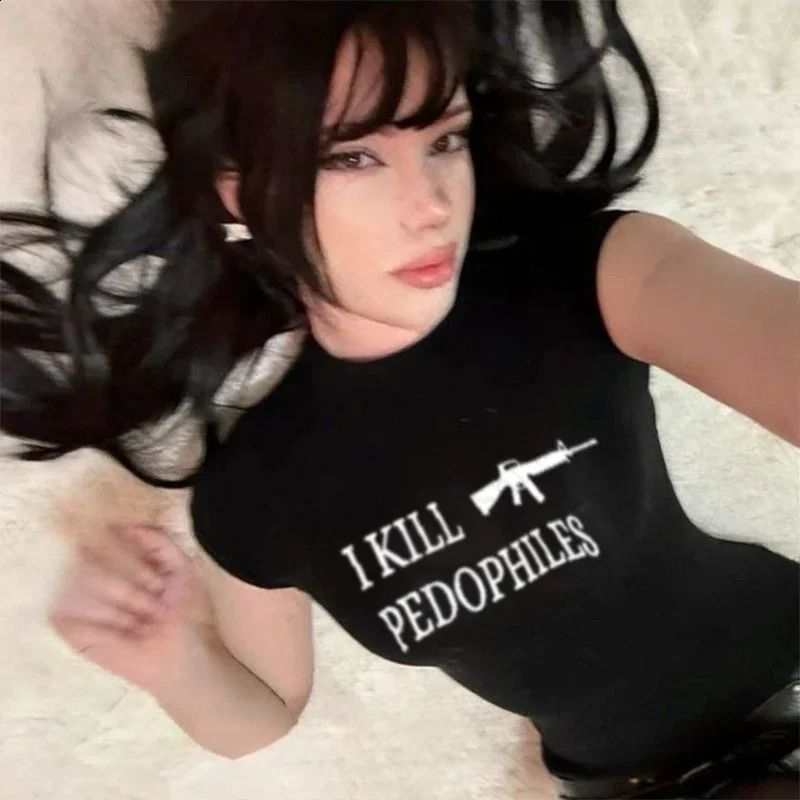 Grunge Punk Hip Hop Y2K Womens TShirt Short Sleeve Sexy Slim Chic Fashion Printed Crop Top Gothic Harajuku Emo Girls Streetwear 260623