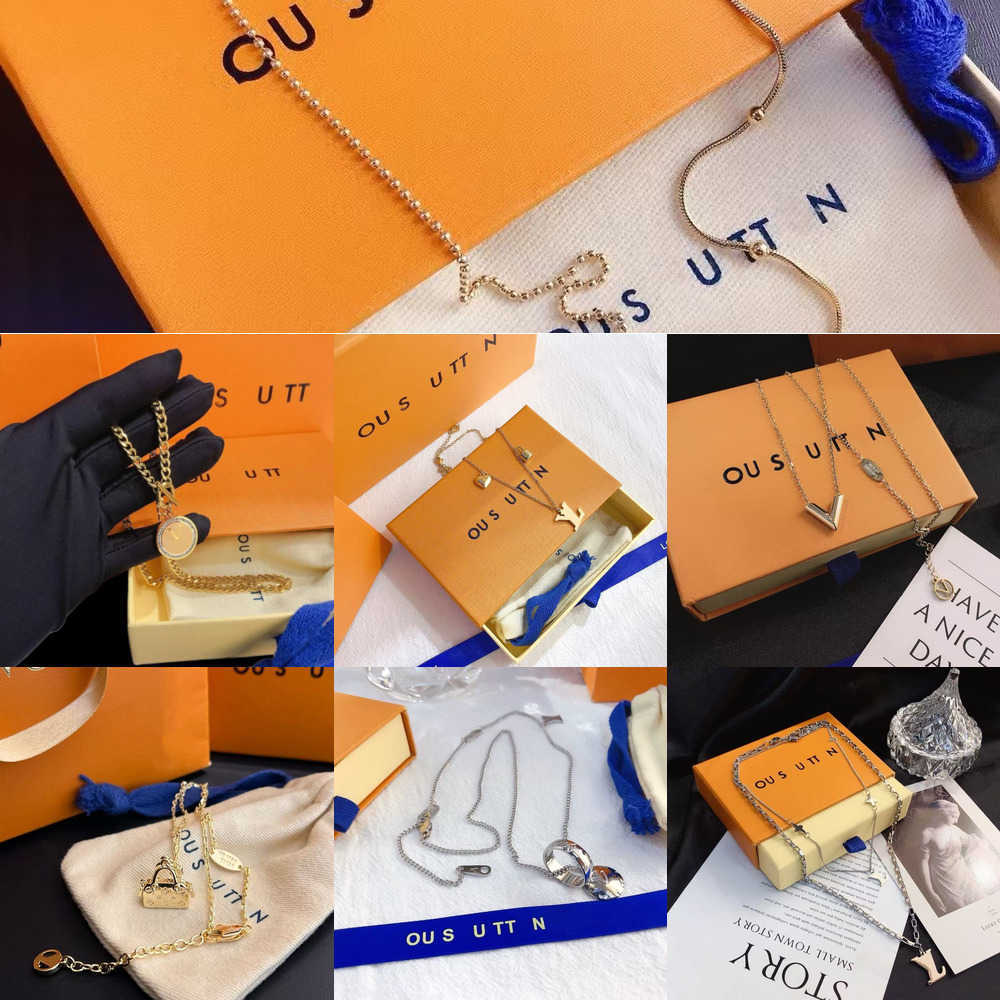 Luxury Designer Pendant bracelet necklaces designer Stainless Steel Plated Faux Leather Letter For Women Wedding Jewelry with box KDC3