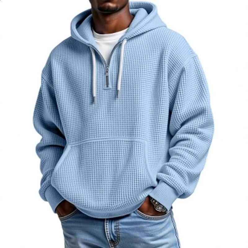 Spring Autumn Mens Hooded Hoodie Solid Japan Style Vintage Sweatshirts Male Loose Streetwear Half Zipper Hooded Hoodies 260625