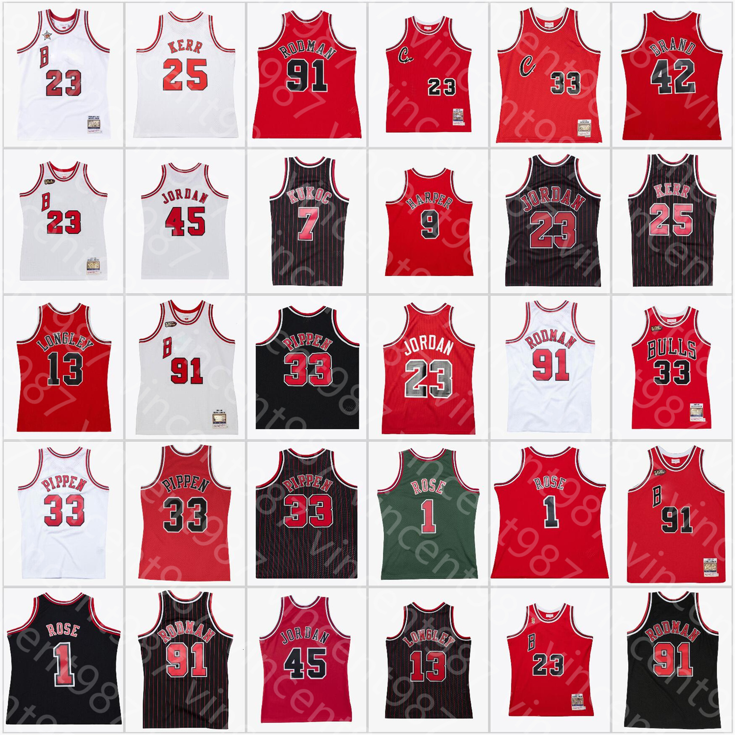 Stitched Retro Vintage Basketball Jersey Ron Harper Derrick Rose Elton Brand Luc Longley Toni Kukoc Steve Kerr Scottie Pippen Dennis Rodman Jerseys