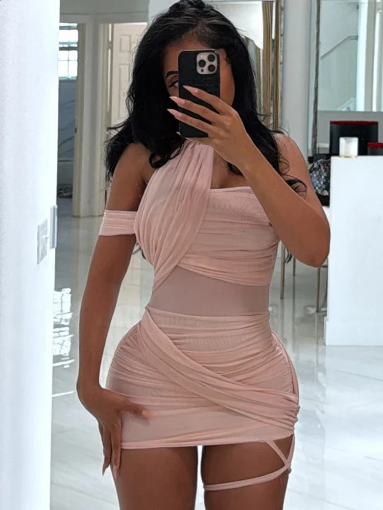 Leosoxs See Through Sexy Dress Women Y2K Cross Bandage Backless Halter Sleeveless Summer Trend Midnight Clubwear Mini Bodycon 260624