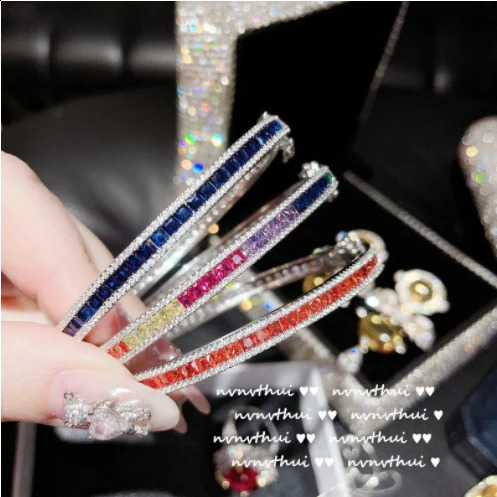 Bright oil painting color treasure bracelet 18K gold-plated rainbow micro-set rock sugar zircon flash diamond hearts and arrows 260626