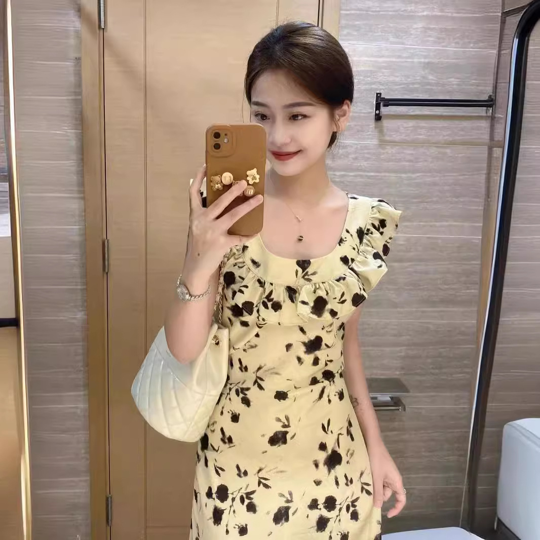 Q0463 French design sense niche floral dress new summer waist thin flying sleeve long dress children
