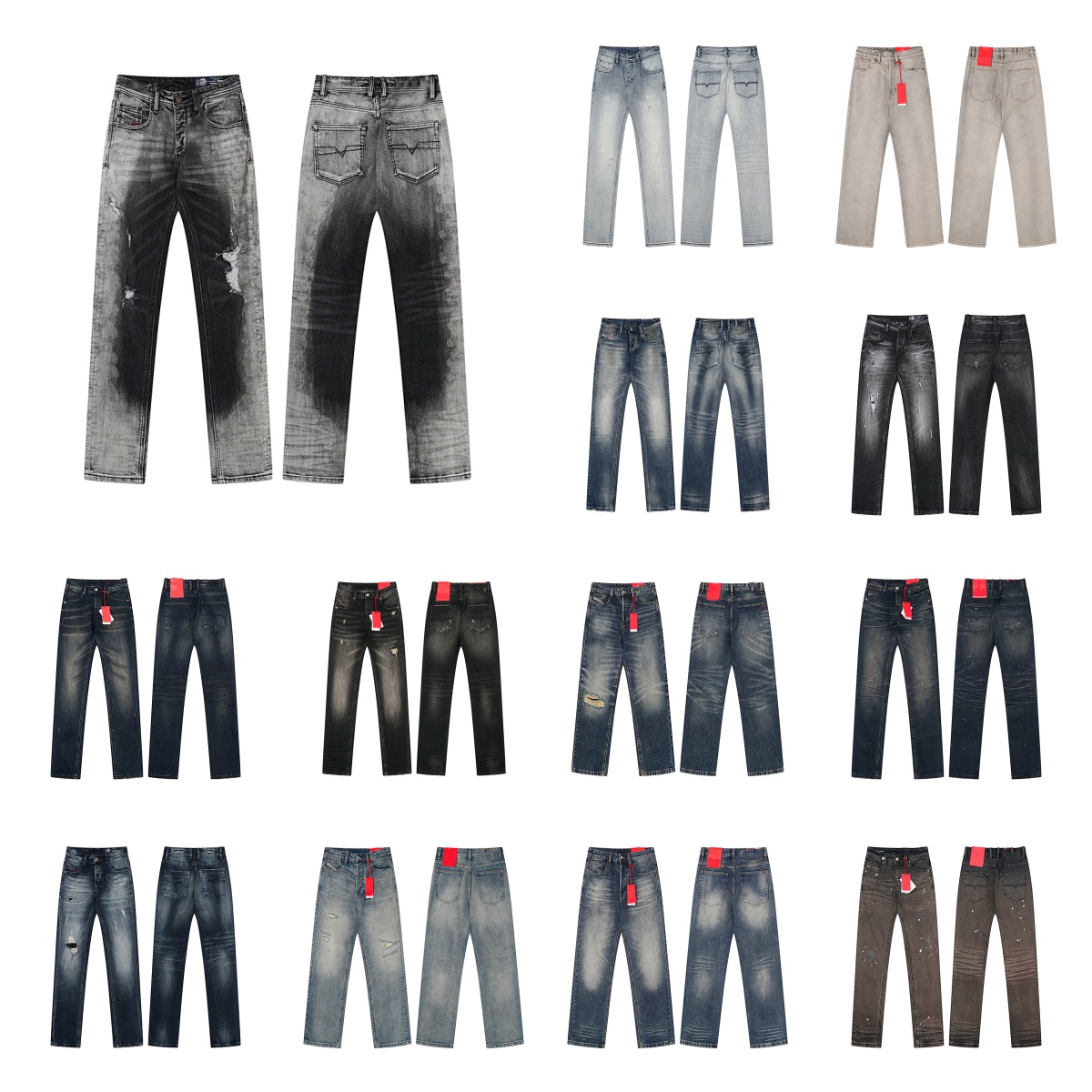 Men Loose Straight Leg Jeans American Streetwear Style Distressed Vintage Wash Ripped jeans