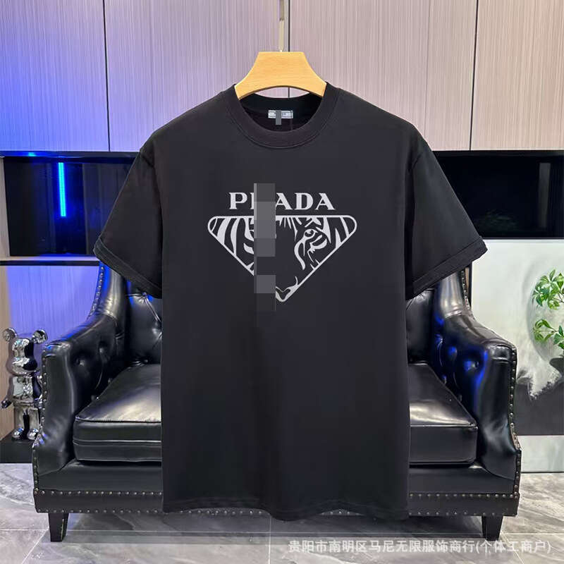 Cross-border YDF short-sleeve shirt for men women, new summer design with tiger head triangle logo print, loose fit, available in white and black