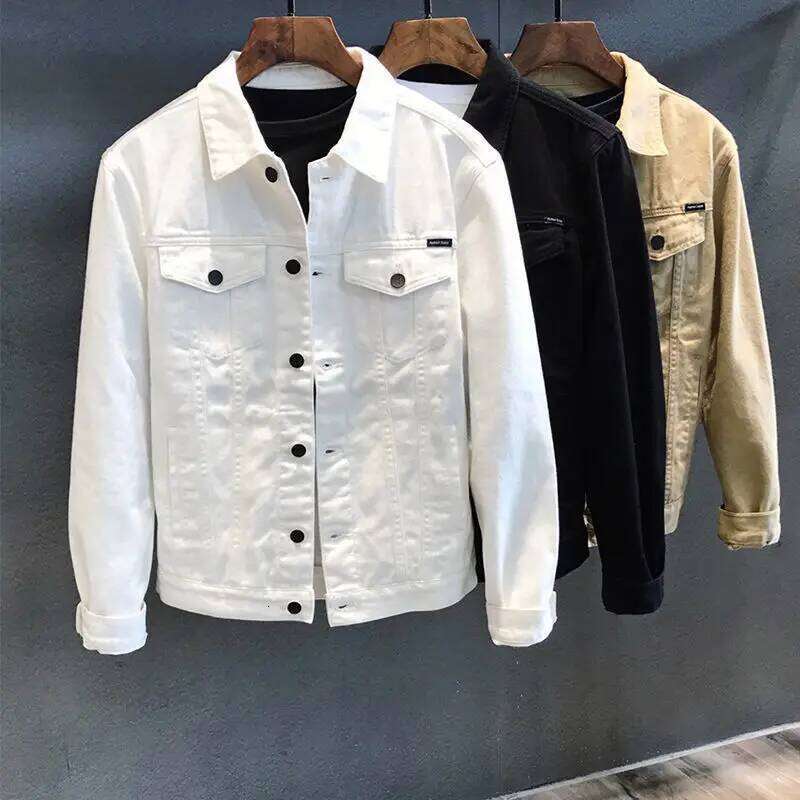 Men's Denim Jacket Spring Autumn White Casual Slim Fit Korean Style Workwear Coat Streetwear Fashion Male Outerwear Jackets W260626