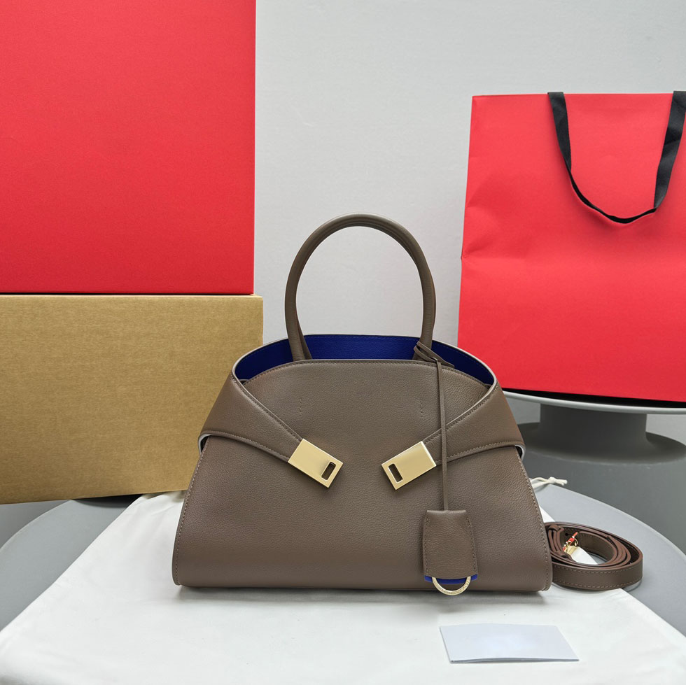 Designer Bag HUG Luxury Tote Genuine Leather Shoulder Bag Black Red Contrast Gold Clasp Top Handle Crossbody Handbag Working Daily Outfit