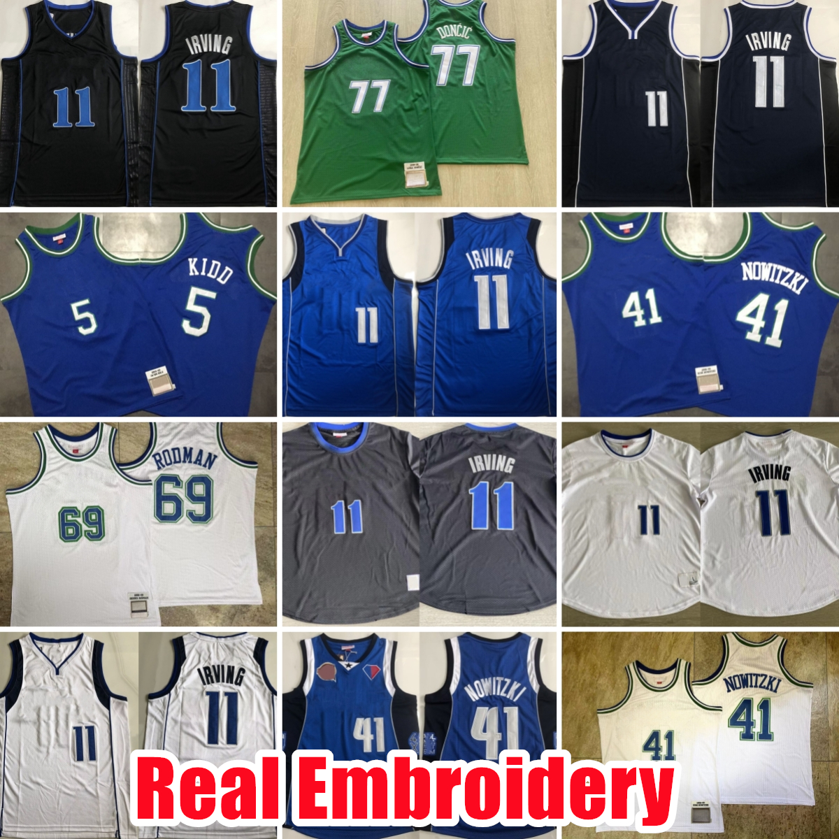 rare Retro Real Stitched Basketball Jerseys 11 Kyrie Irving City 2024 Jason Kidd 1994-95 Rodman Dirk Nowitzki 1998-2019 Doncic Embroidery Authentic