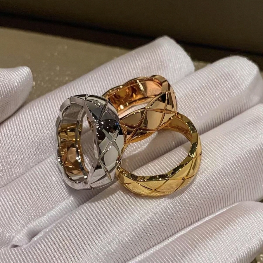 Retro lozenge Gold Ring Designer ring Metal Couple's Rings Classic Non fading Titanium Steel Band Ring Designer jewelry Plus Size M1PM#