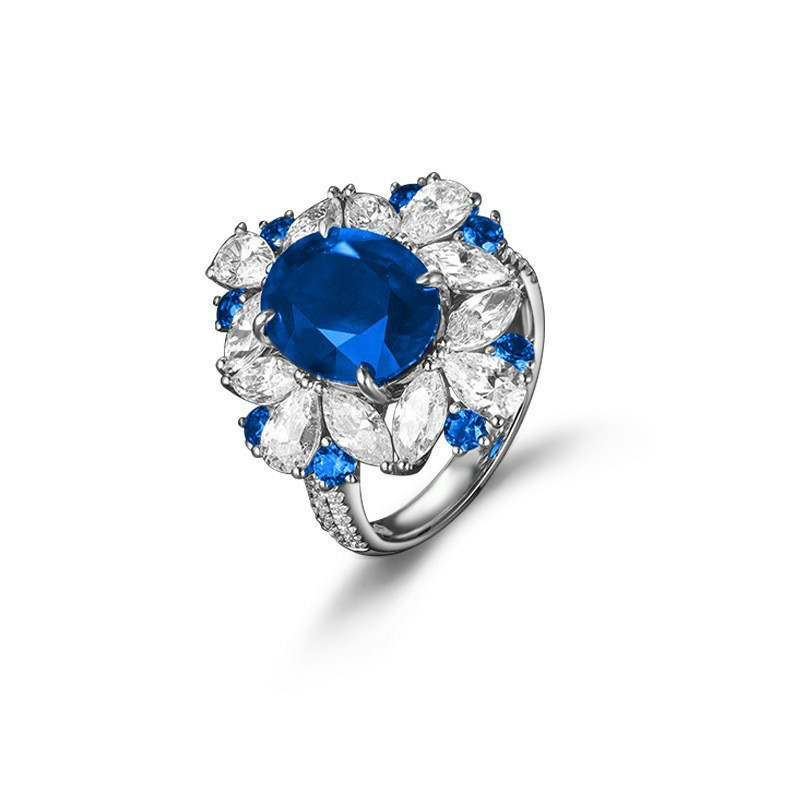 S925 Sterling Silver 6 Ct Oval Sapphire Ring Lab Grown Blue Gemstone Closed Band Ring Luxury Hypoallergenic Fine Jewelry Gift for Her