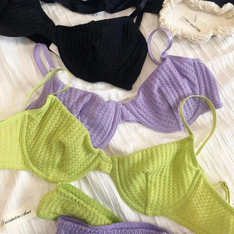 Summer 6 Color Women Underwear Sexy French Bralette Push Up Bra Set Ultra Thin Thread Fabric Breathable Lingerie With Thong Sets 260626