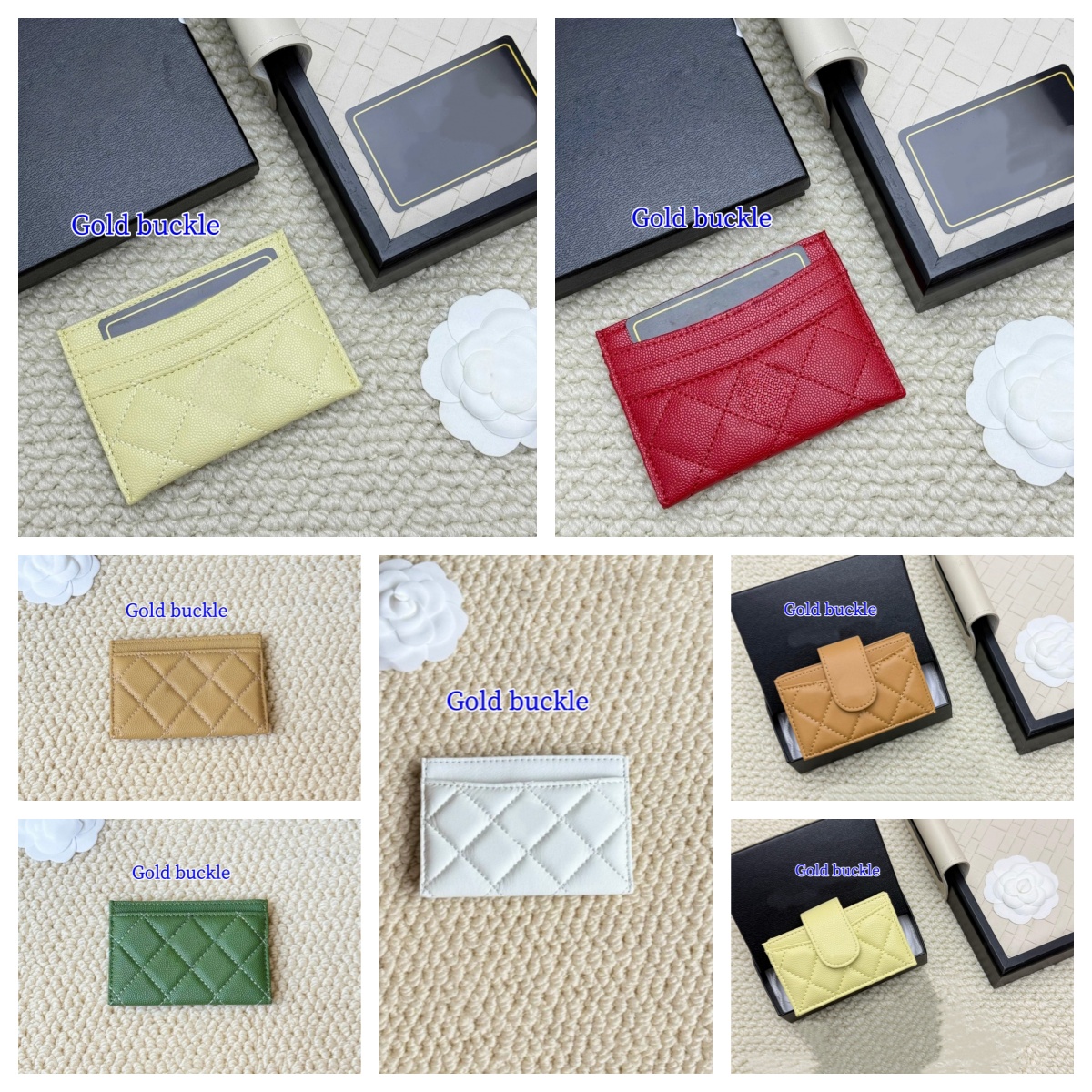 Luxury Designer CC wallet Caviar Lambskin Multicolor Pouch short cuir Credit Card Holder bags women of Inner sheepskin gold hardware Coin purse No b
