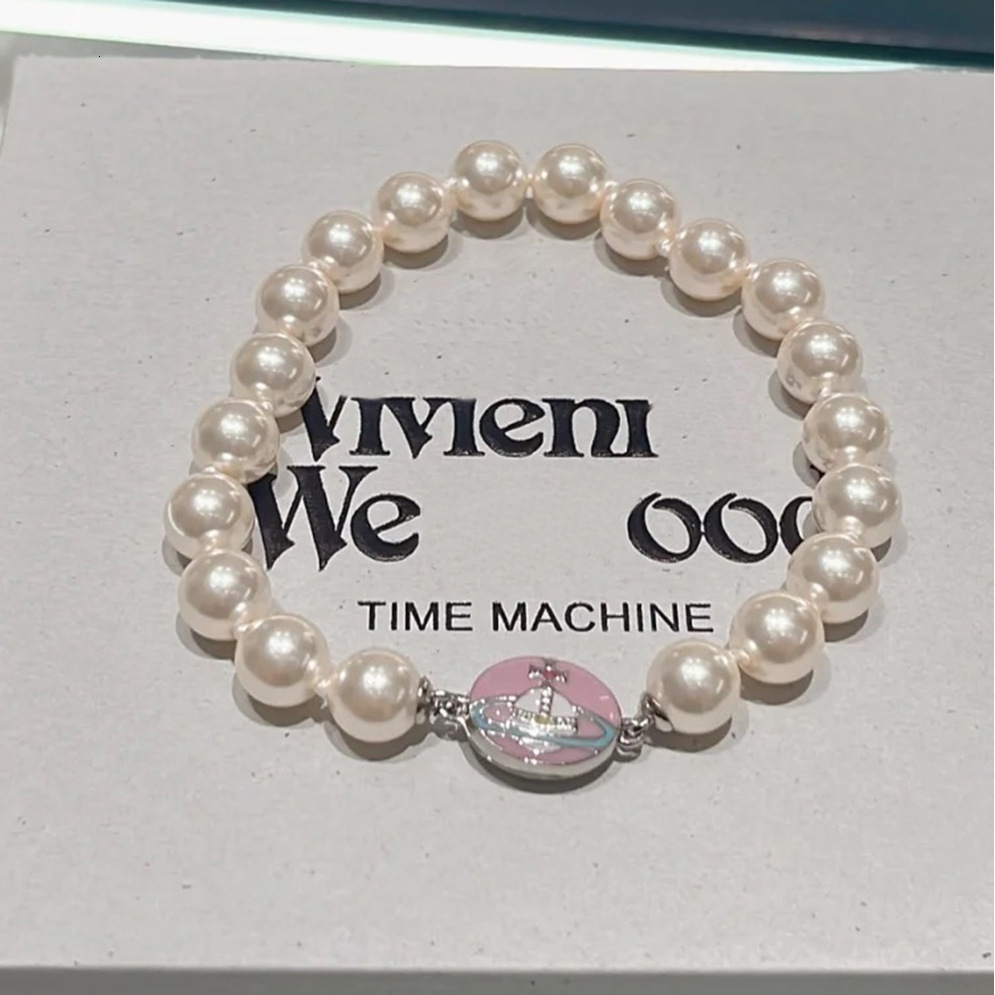 Saturn Jewelry Designer Vivienneewestwood Bracelet For Woman Luxe Bangle Vivienme Viviennelies Westwoodies Enamel Pearl Bracelet Magnetic Enamel Bra